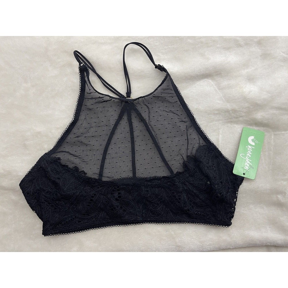 Honeydew Women's Bralette Black Sheer High Neck Strappy Back Size Medium